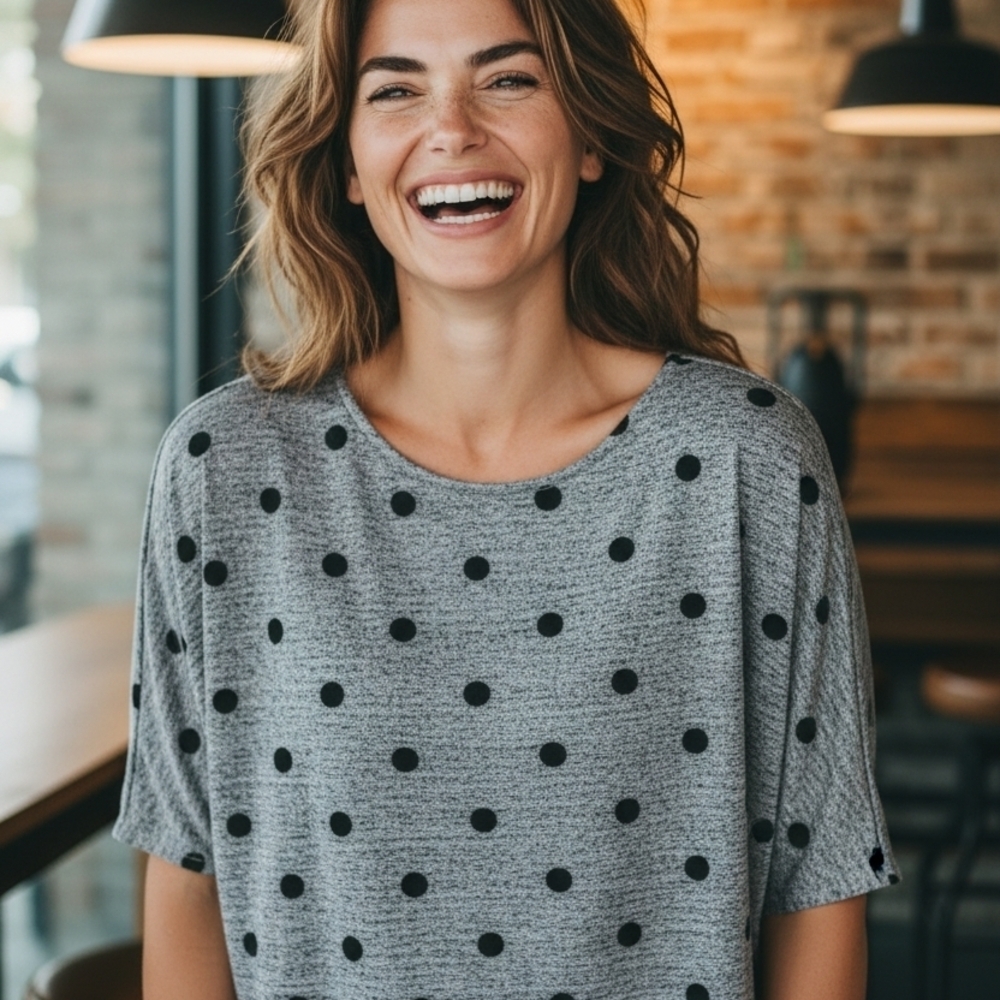 NEW Divia Blu Chic Gray Polka Dot Women's Tee